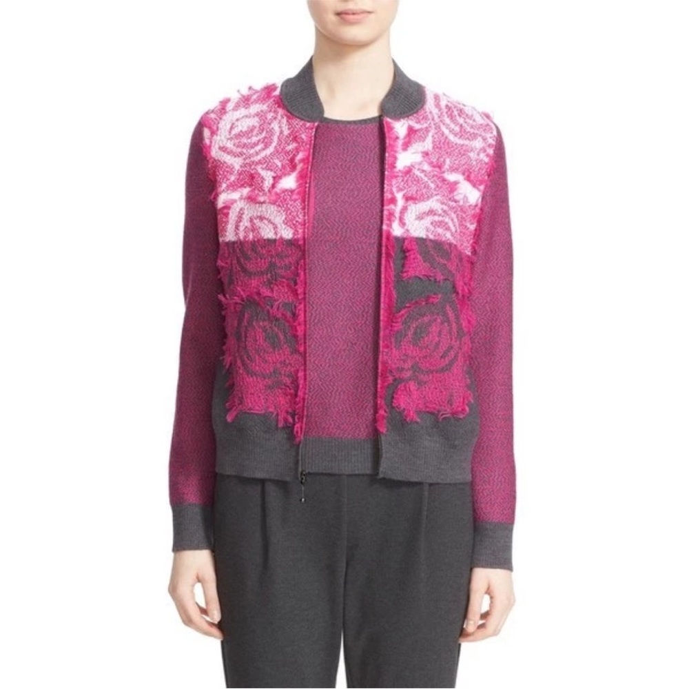 St. John Collection Floral Knit Bomber Jacket